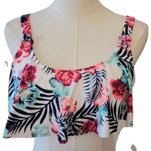 NWT So Malibu Tropical Print Flounce Bikini Top
